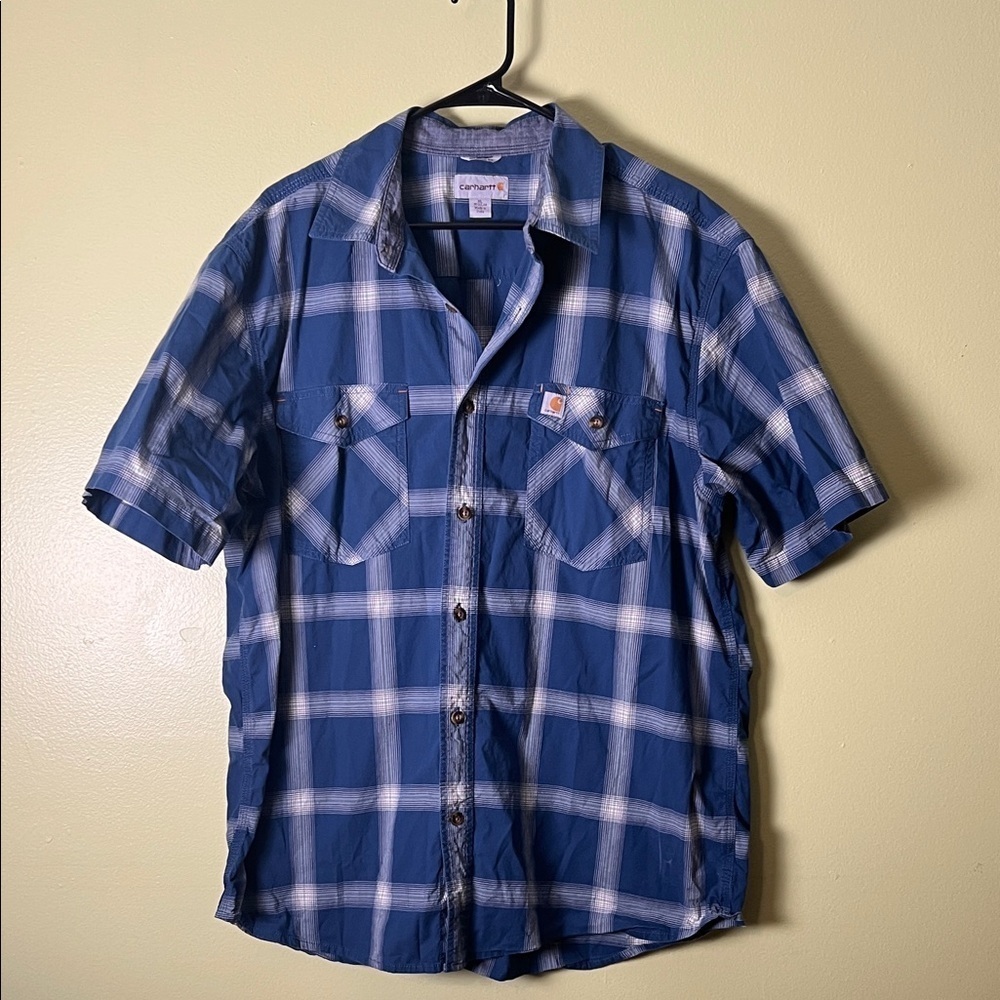 Carhartt Blue and White Plaid Men's Shirt